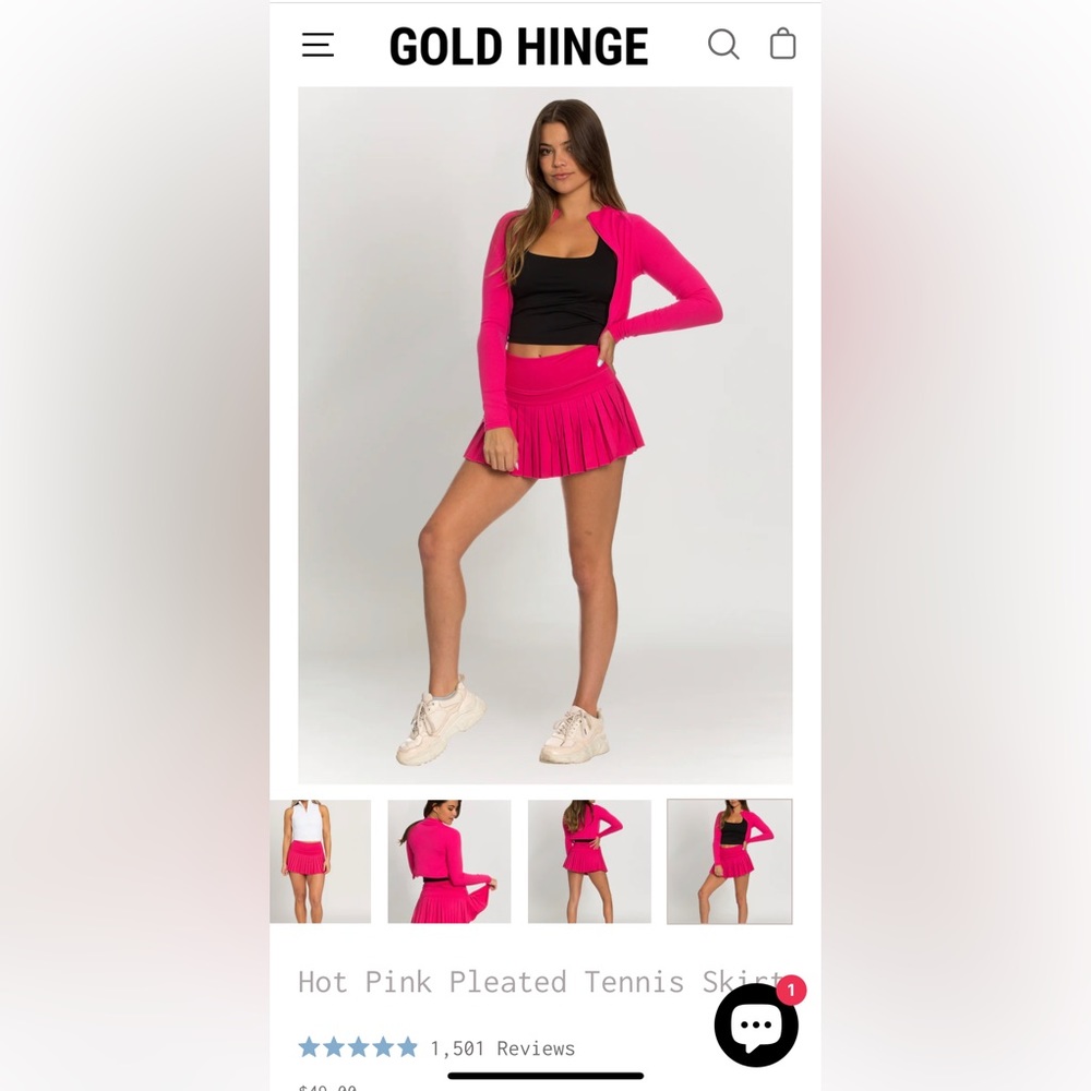 Gold Hinge pleated tennis skirt- hot pink size S NWT